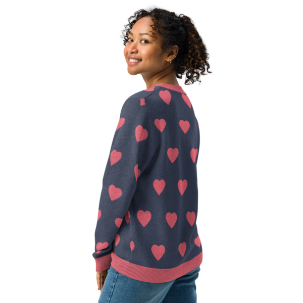 Knitted crew neck sweater Unisex - Pink Hearts - Image 3