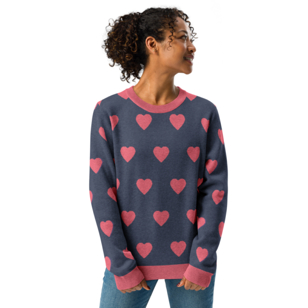 Knitted crew neck sweater Unisex - Pink Hearts - Image 5