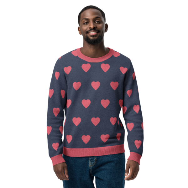 Knitted crew neck sweater Unisex - Pink Hearts - Image 4