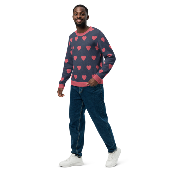 Knitted crew neck sweater Unisex - Pink Hearts - Image 6