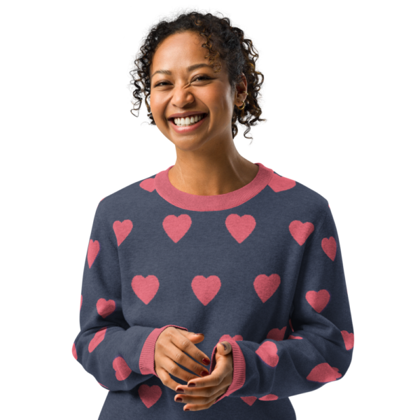 Knitted crew neck sweater Unisex - Pink Hearts - Image 7