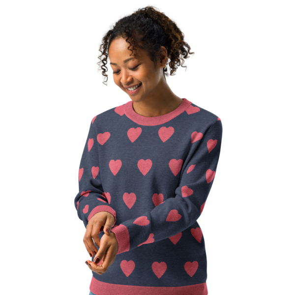 Knitted crew neck sweater Unisex - Pink Hearts - Image 11