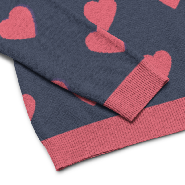 Knitted crew neck sweater Unisex - Pink Hearts - Image 9
