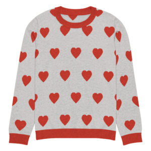 Knitted crew neck sweater Unisex - Red Hearts