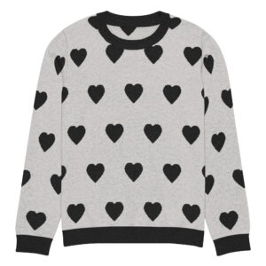Knitted crew neck sweater Unisex - Hearts Black and Gray