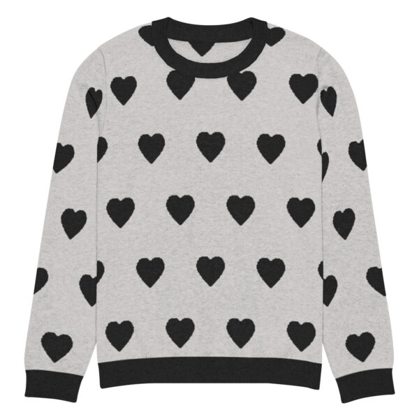Knitted crew neck sweater Unisex - Hearts Black and Gray