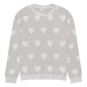 Knitted crew neck sweater Unisex - White Hearts