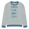 Knitted crew neck sweater - Messy Hair Don't Care Blue Candy