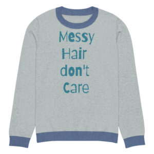 Knitted crew neck sweater - Messy Hair Don't Care Blue Candy