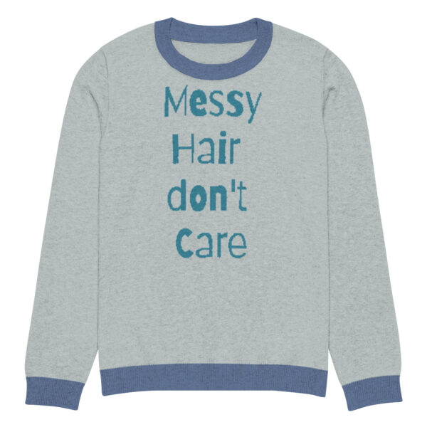 Knitted crew neck sweater - Messy Hair Don't Care Blue Candy