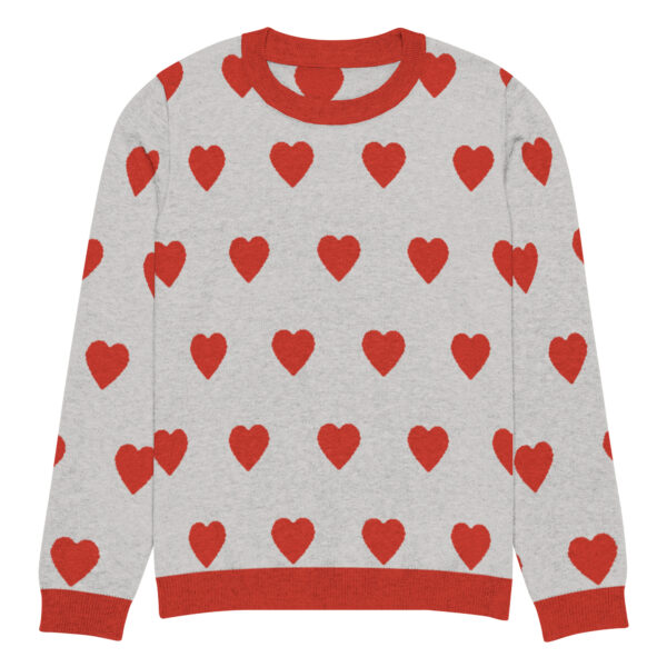 Knitted crew neck sweater Unisex - Red Hearts - Image 9