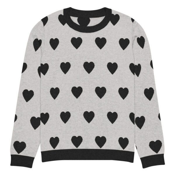 Knitted crew neck sweater Unisex - Hearts Black and Gray - Image 9