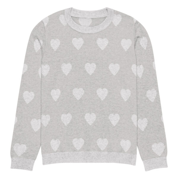 Knitted crew neck sweater Unisex - White Hearts - Image 9