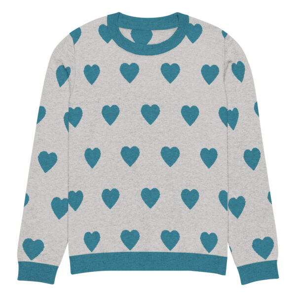 Knitted crew neck sweater Unisex - Green Hearts - Image 9