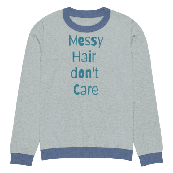 Knitted crew neck sweater - Messy Hair Don't Care Blue Candy - Image 9