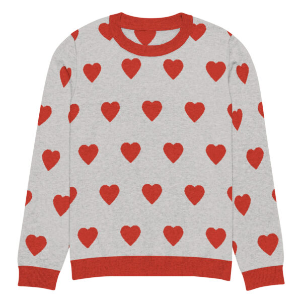 Knitted crew neck sweater Unisex - Red Hearts - Image 7