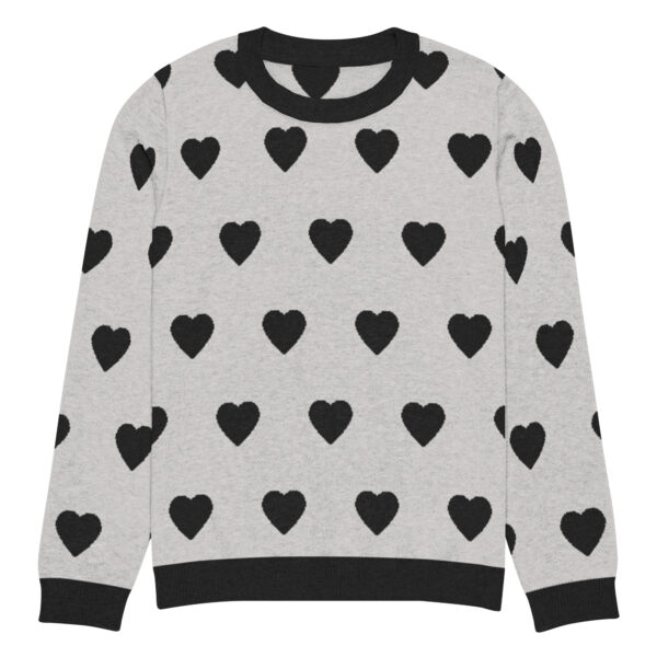 Knitted crew neck sweater Unisex - Hearts Black and Gray - Image 7