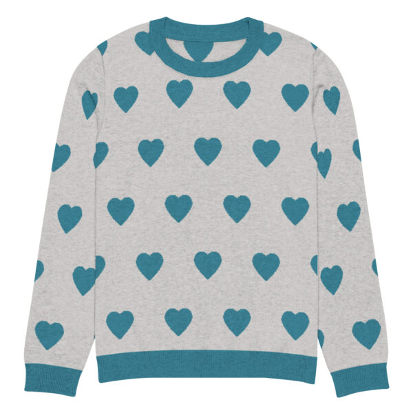 Knitted crew neck sweater Unisex - Green Hearts - Image 7