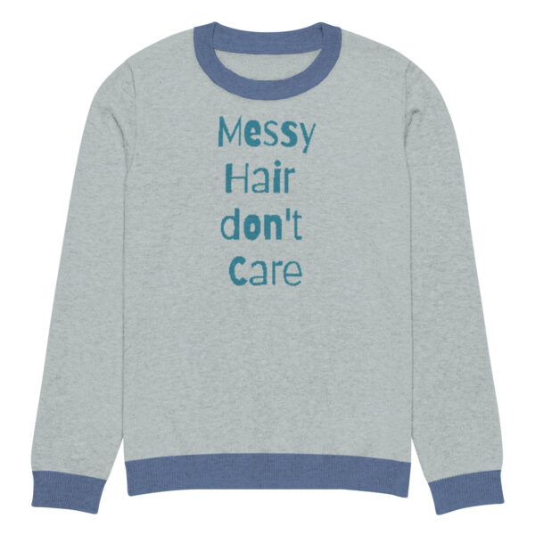 Knitted crew neck sweater - Messy Hair Don't Care Blue Candy - Image 7