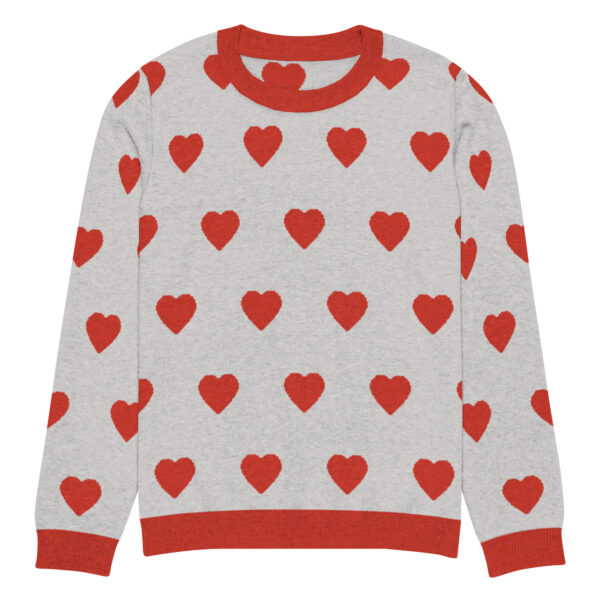 Knitted crew neck sweater Unisex - Red Hearts - Image 5