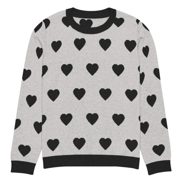 Knitted crew neck sweater Unisex - Hearts Black and Gray - Image 5