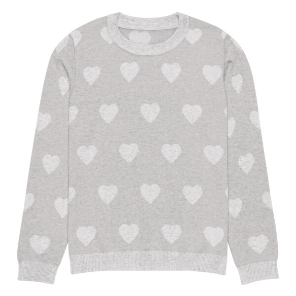 Knitted crew neck sweater Unisex - White Hearts - Image 5
