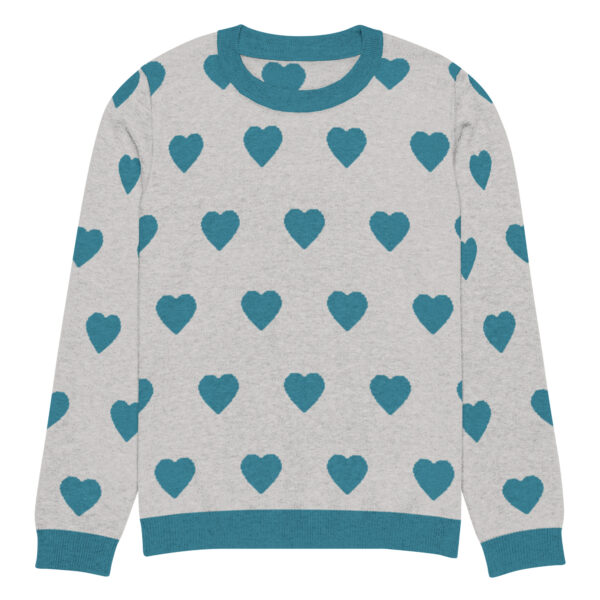 Knitted crew neck sweater Unisex - Green Hearts - Image 5