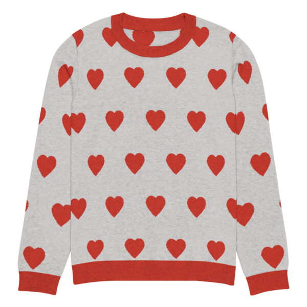 Knitted crew neck sweater Unisex - Red Hearts - Image 11