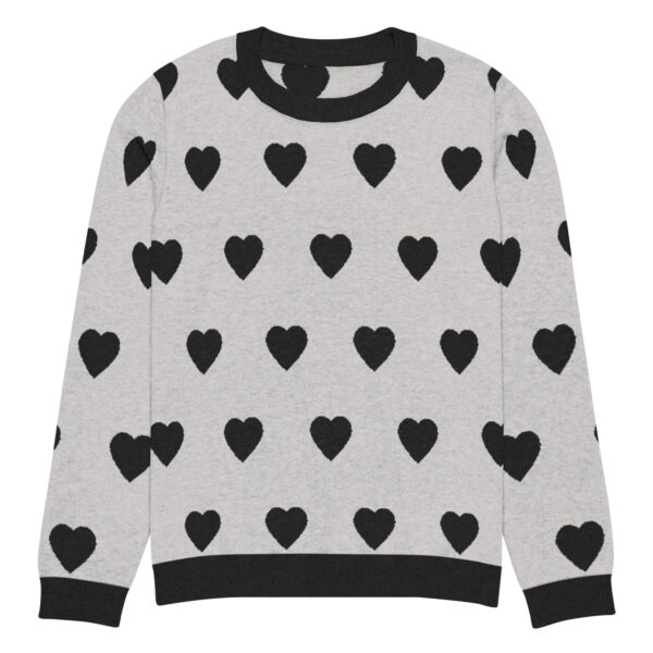 Knitted crew neck sweater Unisex - Hearts Black and Gray - Image 11