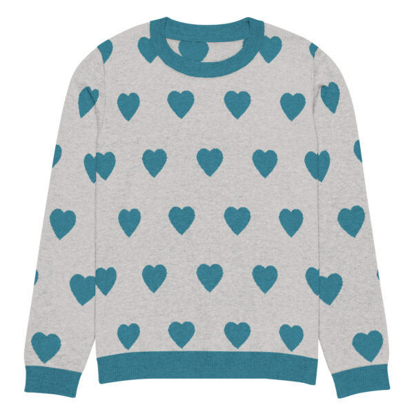 Knitted crew neck sweater Unisex - Green Hearts - Image 11