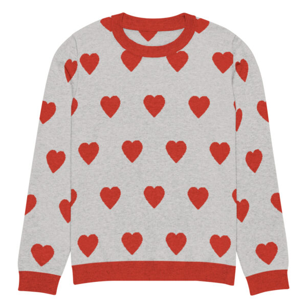 Knitted crew neck sweater Unisex - Red Hearts - Image 3