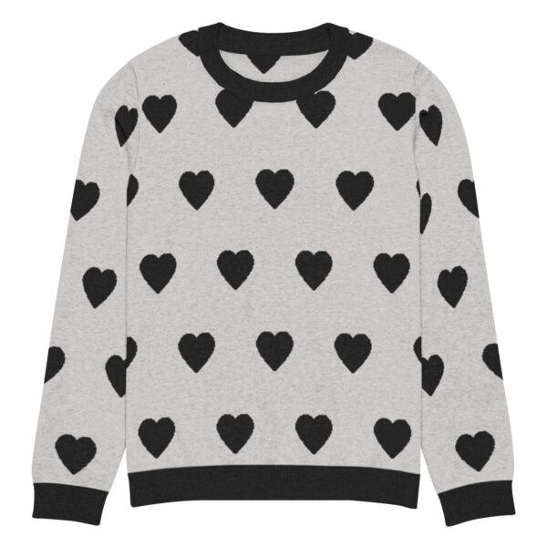Knitted crew neck sweater Unisex - Hearts Black and Gray - Image 3