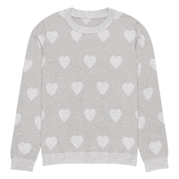 Knitted crew neck sweater Unisex - White Hearts - Image 3