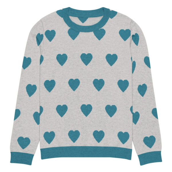 Knitted crew neck sweater Unisex - Green Hearts - Image 3