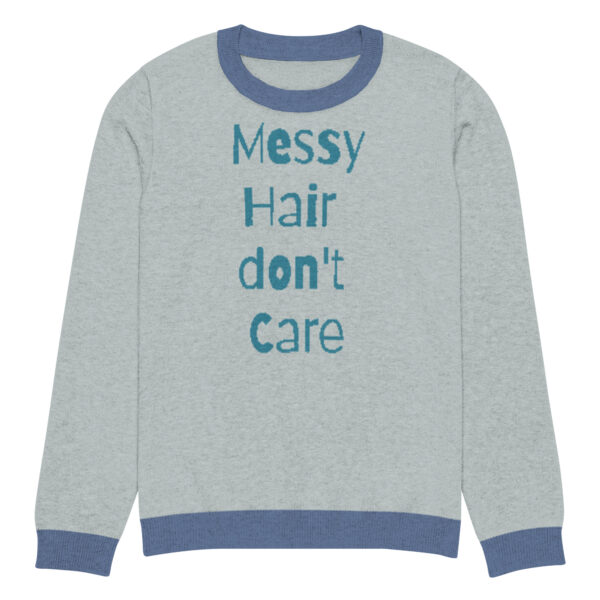 Knitted crew neck sweater - Messy Hair Don't Care Blue Candy - Image 3